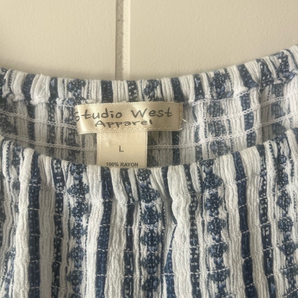 Studio West Navy and White Textured Blouse